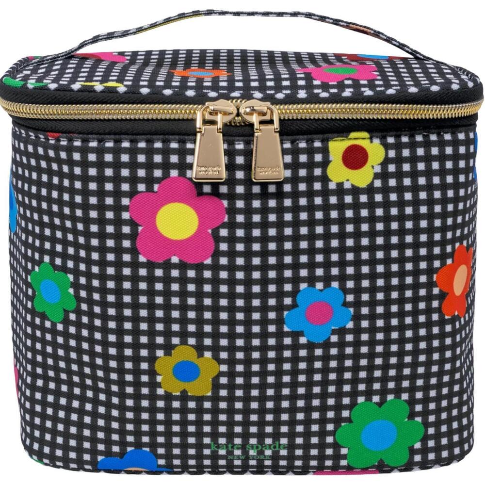 NEW KATE SPADE women's gingham garden insulated lunch bag in black